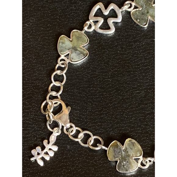 Connemara Marble Sterling Silver Shamrock Link Bracelet Vintage Ireland - Picture 5 of 9